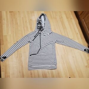 Michelle Mae Striped Black and Cream/ Camo Hoodie